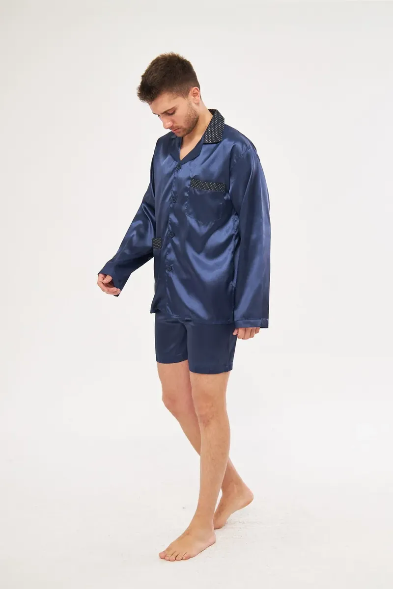 Erkek saten pijama takımı, lacivert