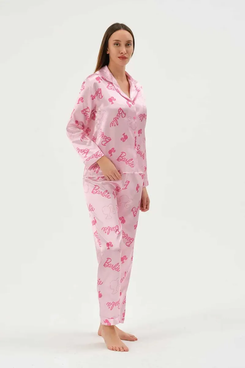 Saten pembe 2'li pijama takımı